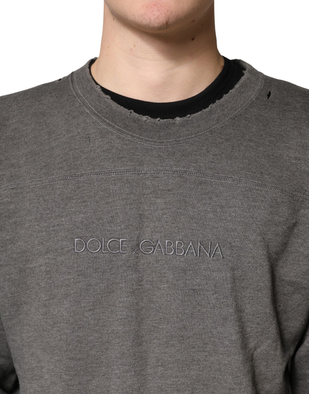Gray Cotton Crew Neck Men Sweatshirt Sweater