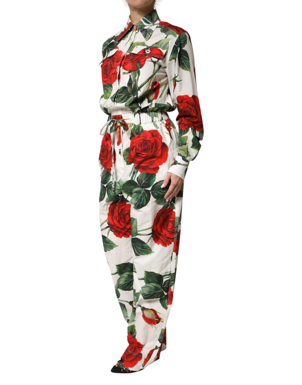 White Floral Print Cotton Jumpsuit Dress