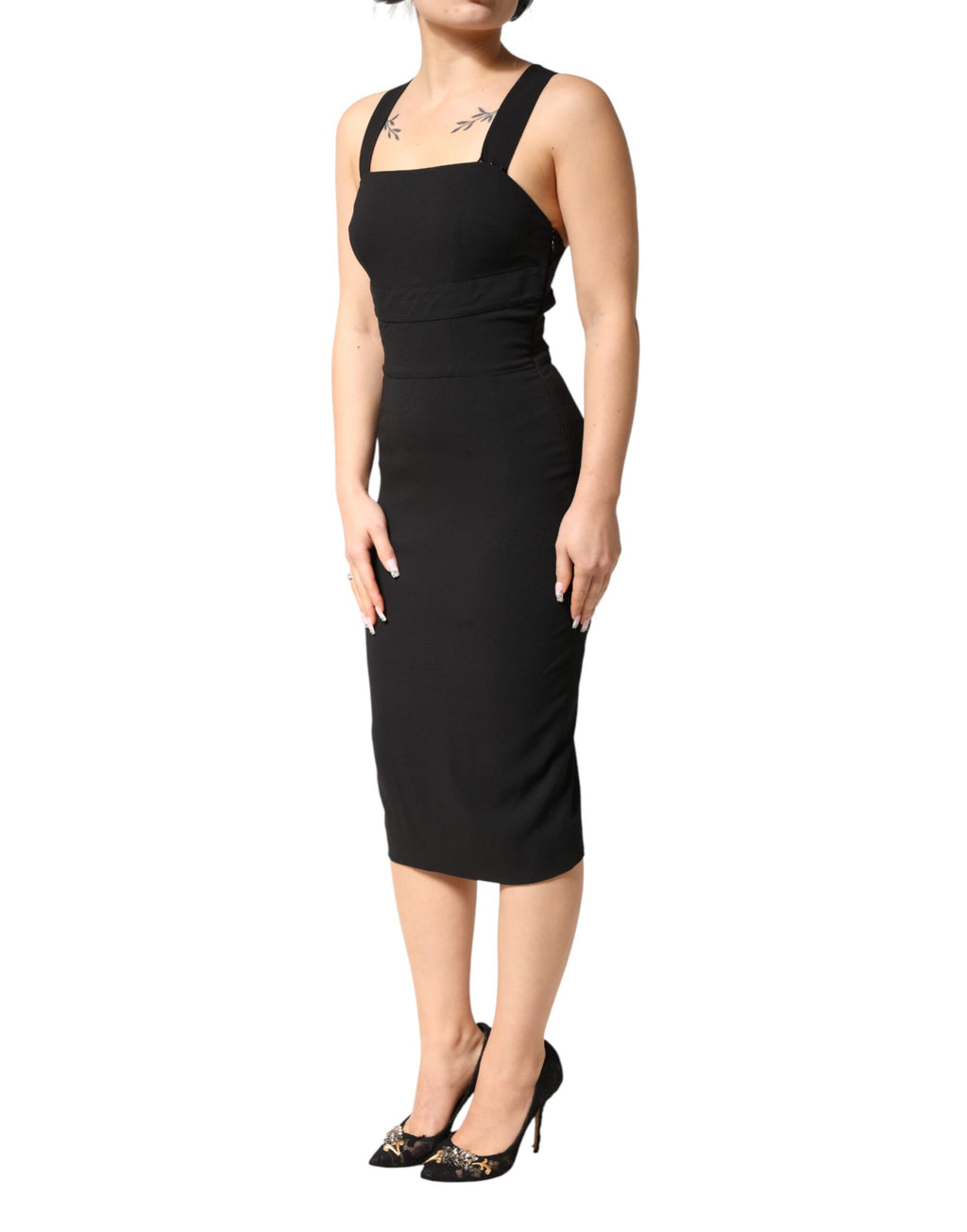 Black Square Neck Sleeveless Midi Dress