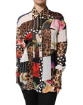 Multicolor Patchwork Silk CollaredBlouse Top