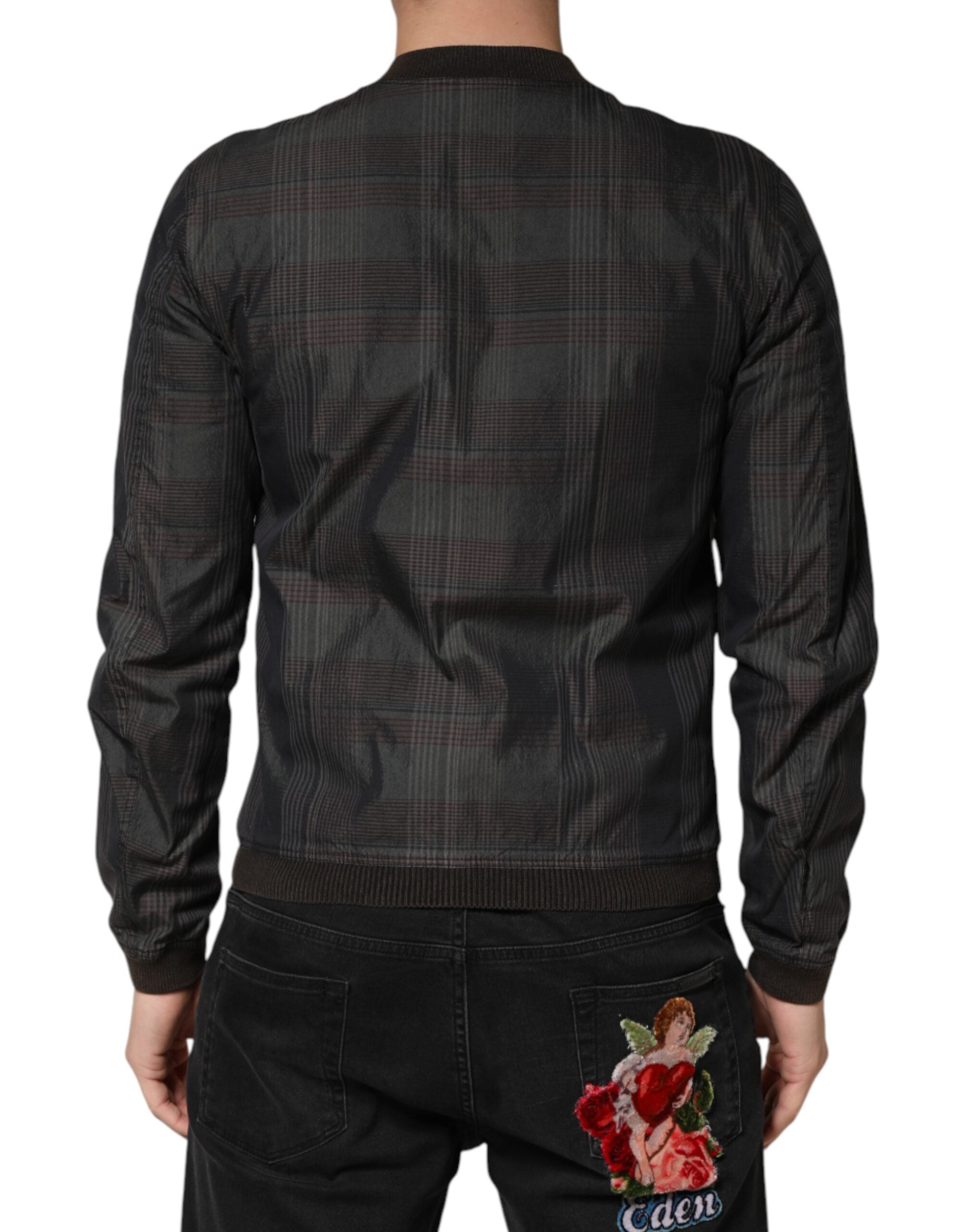 Black Stripes Cotton Full Zip Bomber Jacket